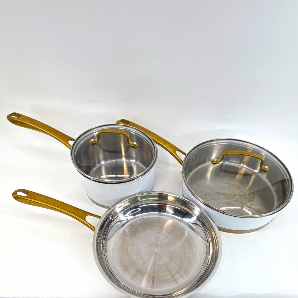 Cuisinart High Impact Bonded Base Induction 3-Pc Saucepan Set White/Gold lids